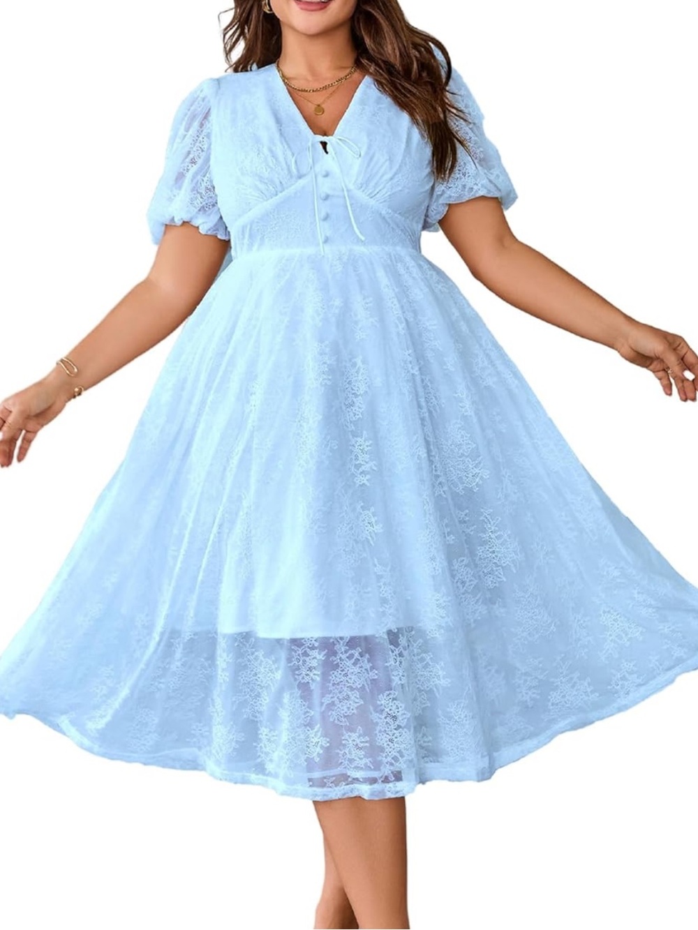 EYWOL Women's V Neck Short Sleeve Lace Midi Dress Semi Formal Wedding Guest